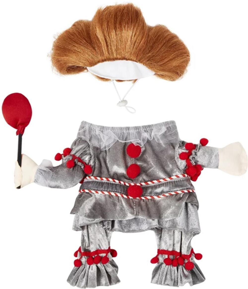 Scary Clown Dog Costume Size Small Halloween Pet Outfit Wig Ruffles Red Pom Poms